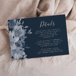 Waterverf Floral Dusty Blue Navy Wedding Details Informatiekaartje