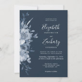 Waterverf Floral Dusty Blue Navy Wedding Kaart (Voorkant)