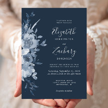 Waterverf Floral Dusty Blue Navy Wedding