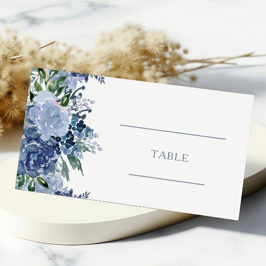 Waterverf Floral Dusty Blue Trouwtafel Plaatskaartje
