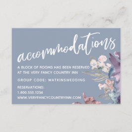Waterverf Floral Dusty Blue Wedding Accommodatie Informatiekaartje