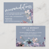 Waterverf Floral Dusty Blue Wedding Accommodatie Informatiekaartje (Voorkant / Achterkant)