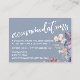 Waterverf Floral Dusty Blue Wedding Accommodatie Informatiekaartje
