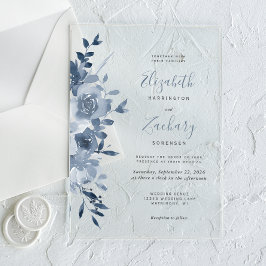 Waterverf Floral Dusty Blue Wedding Acryl Uitnodigingen