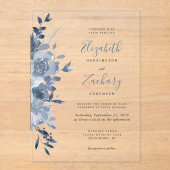 Waterverf Floral Dusty Blue Wedding Acryl Uitnodigingen (Voorkant)