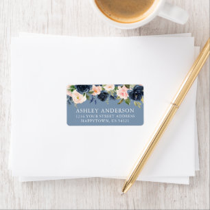 Waterverf Floral Dusty Blue Wedding Address Etiket