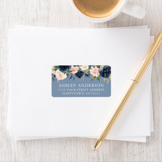 Waterverf Floral Dusty Blue Wedding Address Etiket (Insitu)