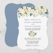 Waterverf Floral Dusty Blue Wedding Bracket Kaart (Voorkant / Achterkant)