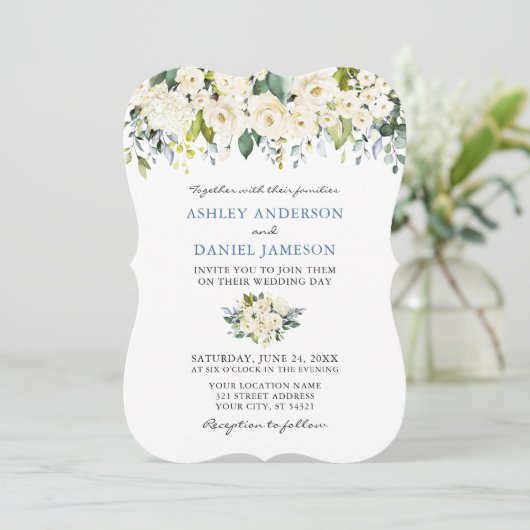 Waterverf Floral Dusty Blue Wedding Bracket Kaart (Staand voorkant)