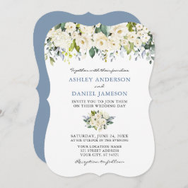 Waterverf Floral Dusty Blue Wedding Bracket Kaart