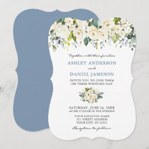 Waterverf Floral Dusty Blue Wedding Bracket Kaart