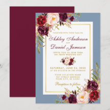 Waterverf Floral Dusty Blue Wedding Burgundy