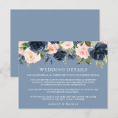 Waterverf Floral Dusty Blue Wedding Details Kaart (Voorkant / Achterkant)