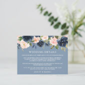 Waterverf Floral Dusty Blue Wedding Details Kaart (Staand voorkant)