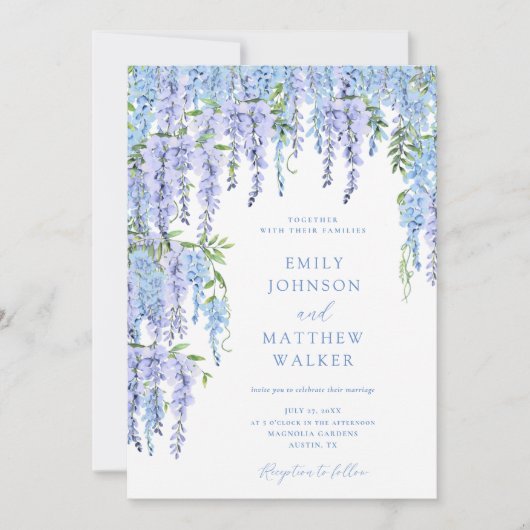 Waterverf Floral Dusty Blue Wedding Kaart (Voorkant)