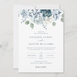 Waterverf Floral Dusty Blue Wedding Kaart
