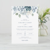 Waterverf Floral Dusty Blue Wedding Kaart (Staand voorkant)