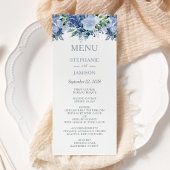 Waterverf Floral Dusty Blue Wedding Menu