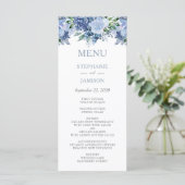 Waterverf Floral Dusty Blue Wedding Menu (Staand voorkant)