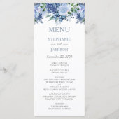 Waterverf Floral Dusty Blue Wedding Menu (Voorkant)