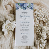 Waterverf Floral Dusty Blue Wedding Programmakaart