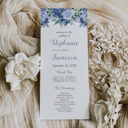 Waterverf Floral Dusty Blue Wedding Programmakaart