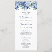 Waterverf Floral Dusty Blue Wedding Programmakaart (Voorkant)