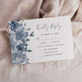 Waterverf Floral Dusty Blue Wedding RSVP Kaartje