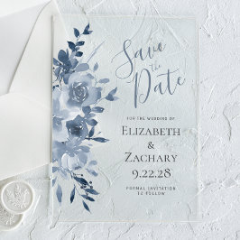 Waterverf Floral Dusty Blue Wedding Save the Date Acryl Uitnodigingen