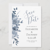 Waterverf Floral Dusty Blue Wedding Save the Date Kaart (Voorkant)