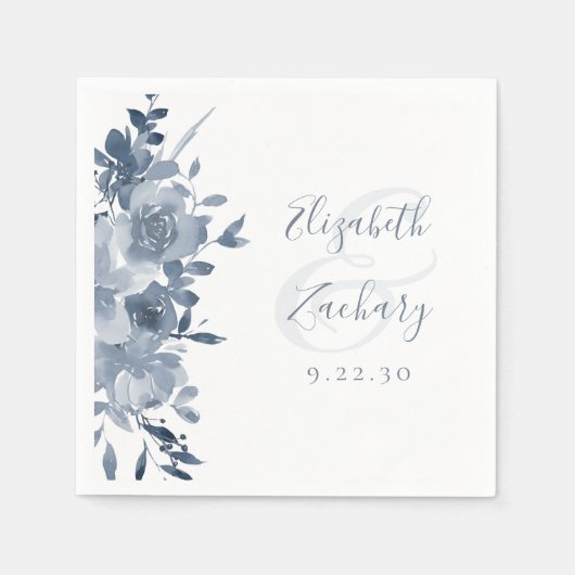 Waterverf Floral Dusty Blue Wedding Servet (Voorkant)