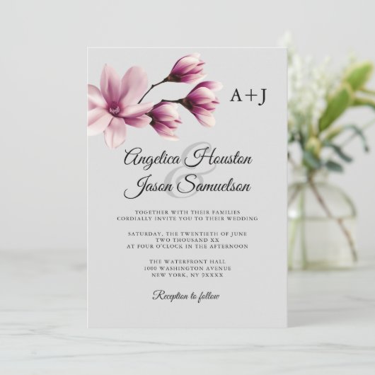 Waterverf Floral Dusty Mauve Taupe Grijs Bruiloft Kaart (Staand voorkant)