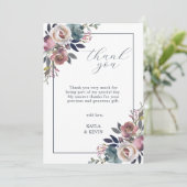Waterverf Floral Dusty Roos Mauve Navy Blue Bedankkaart (Staand voorkant)