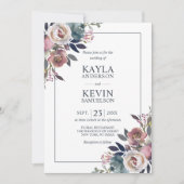 Waterverf Floral Dusty Roos Mauve Navy Blue Kaart (Voorkant)