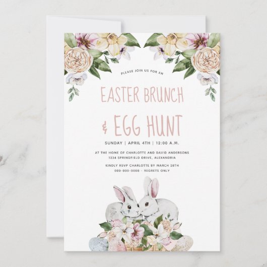 Waterverf Floral Easter Brunch en Egg Hunt Kaart (Voorkant)