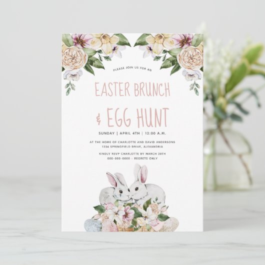Waterverf Floral Easter Brunch en Egg Hunt Kaart (Staand voorkant)