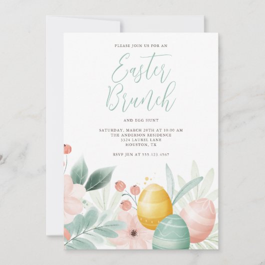 Waterverf Floral Easter Brunch Kaart (Voorkant)
