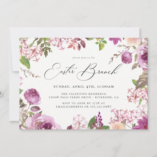 Waterverf Floral Easter Brunch Uitnodiging (Voorkant)