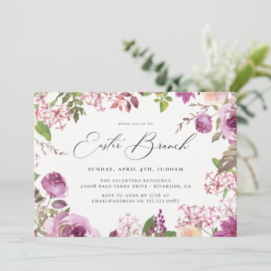 Waterverf Floral Easter Brunch Uitnodiging (Staand voorkant)