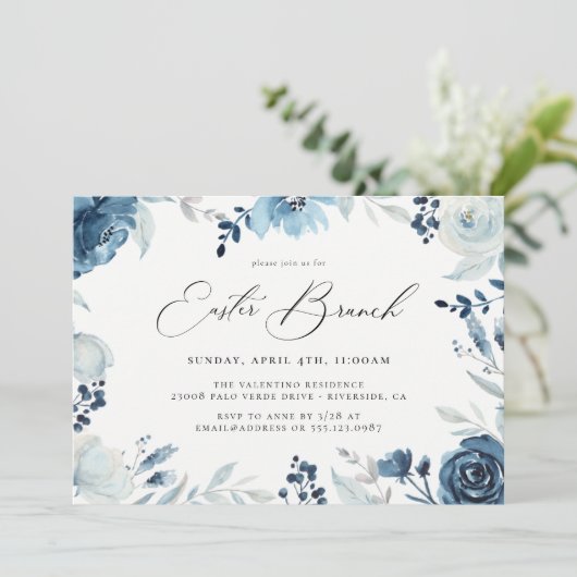 Waterverf Floral Easter Brunch Uitnodiging (Staand voorkant)