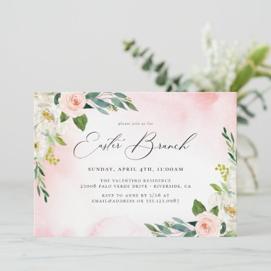 Waterverf Floral Easter Brunch Uitnodiging (Staand voorkant)