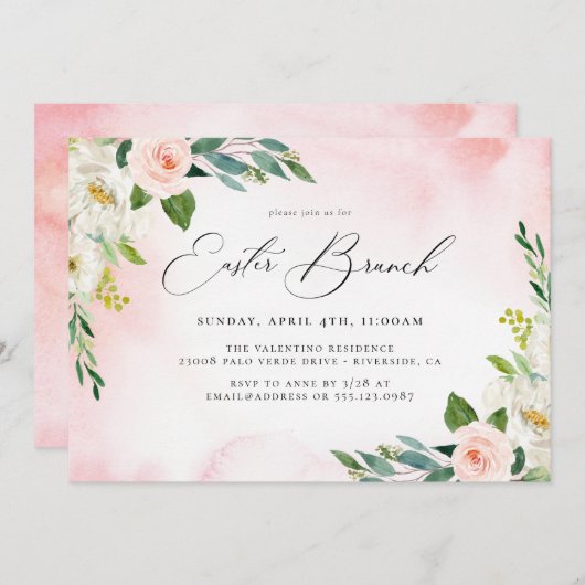 Waterverf Floral Easter Brunch Uitnodiging (Voorkant / Achterkant)