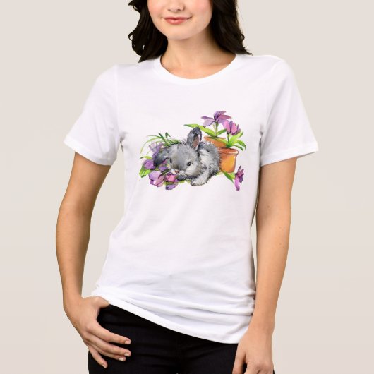 Waterverf Floral Easter Bunny Rabbit | FEESTDAGEN Tri-Blend Shirt (Voorkant)