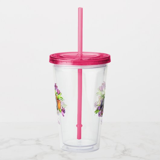 Waterverf Floral Easter Bunny Rabbit op maat Acryl Drinkbeker (Rechts)