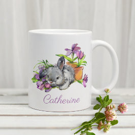 Waterverf Floral Easter Bunny Rabbit op maat Koffiemok