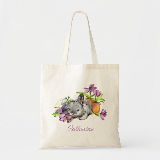 Waterverf Floral Easter Bunny Rabbit op maat Tote Bag (Voorkant)