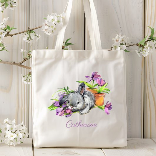 Waterverf Floral Easter Bunny Rabbit op maat Tote Bag
