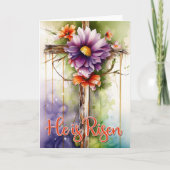Waterverf Floral Easter Cross Hij is gerezen Feestdagen Kaart (Voorkant)