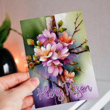 Waterverf Floral Easter Cross Hij is gerezen