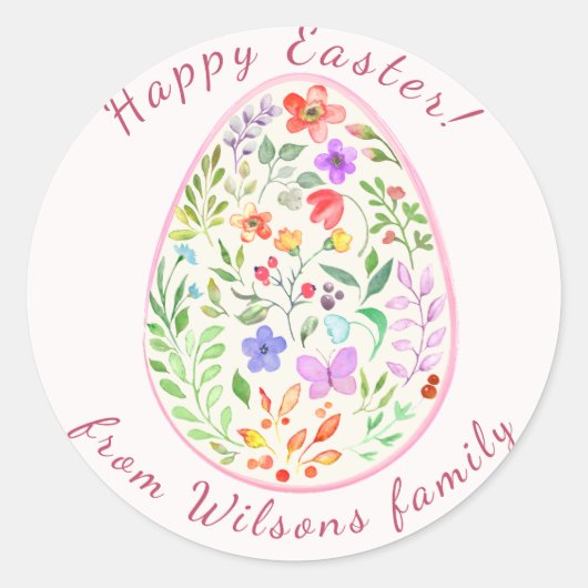 Waterverf Floral Easter Egg Persoonlijke Sticker (Voorkant)